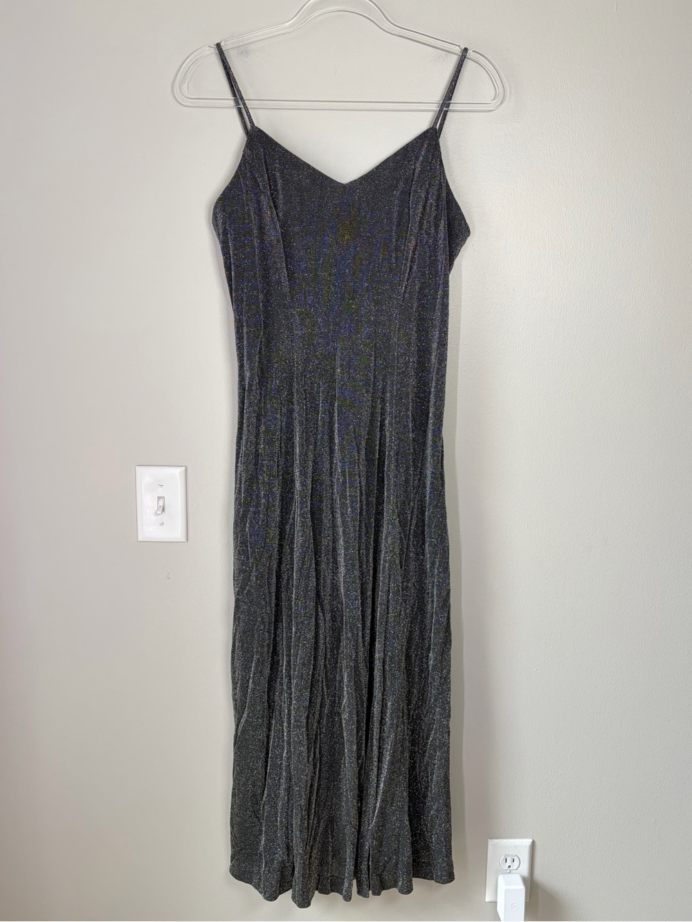 Moda International Vintage Silver Sparkly Slip Style Midi Dress 90s